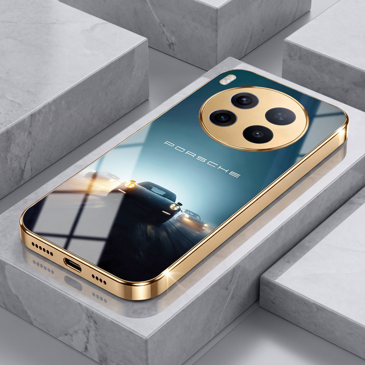 Vivo X300 Pro 5G Porsche Luxury Gold Electroplated Glass Phone Back Case