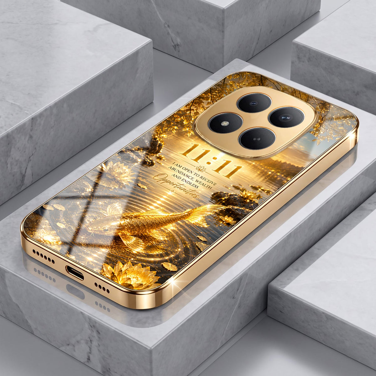 Redmi Note 15 Pro+ 5G 11:11 Manifestation Gold Electroplated Glass Phone Back Case