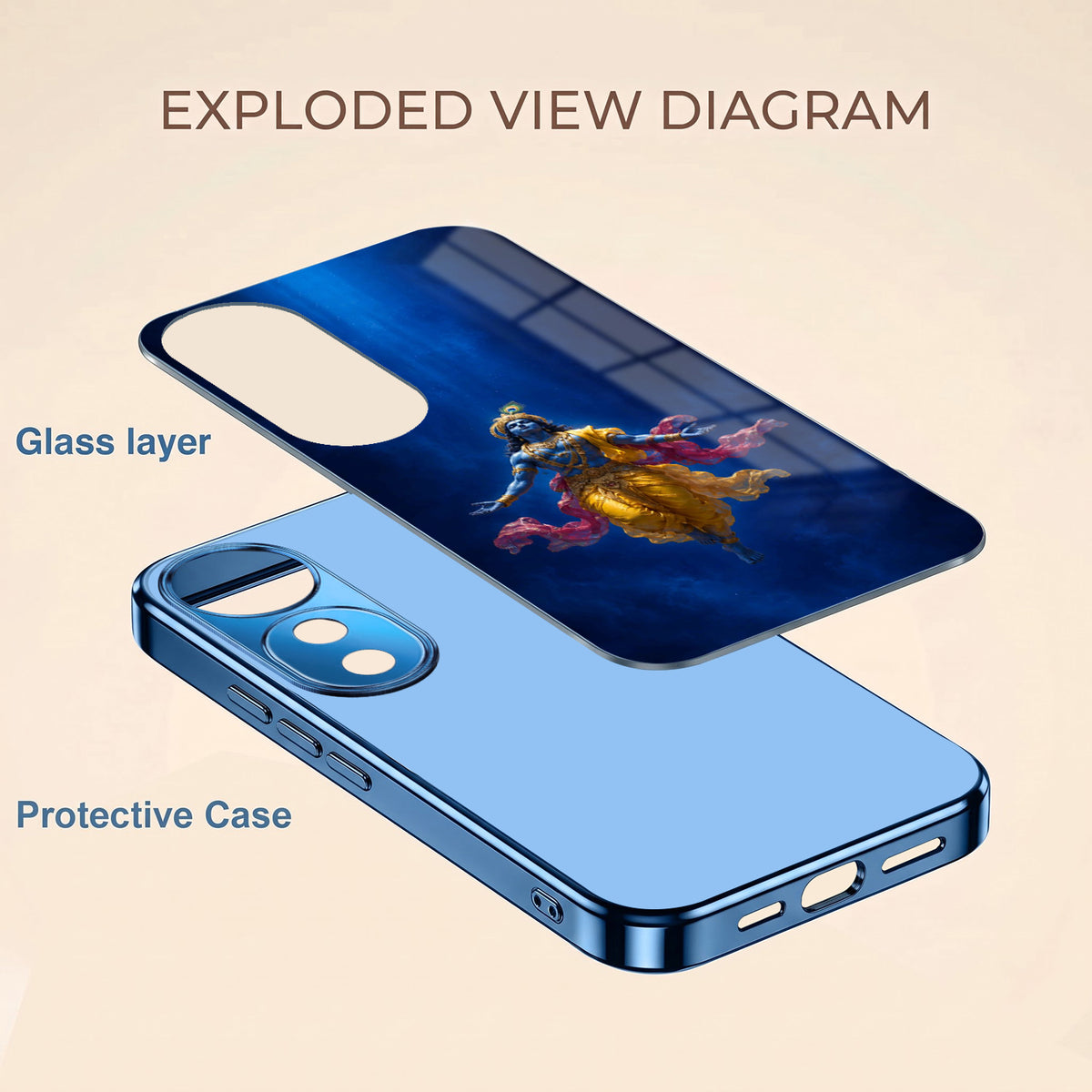 Vivo V40 Pro 5G Lord Krishna Blue Electroplated Glass Phone Back Case