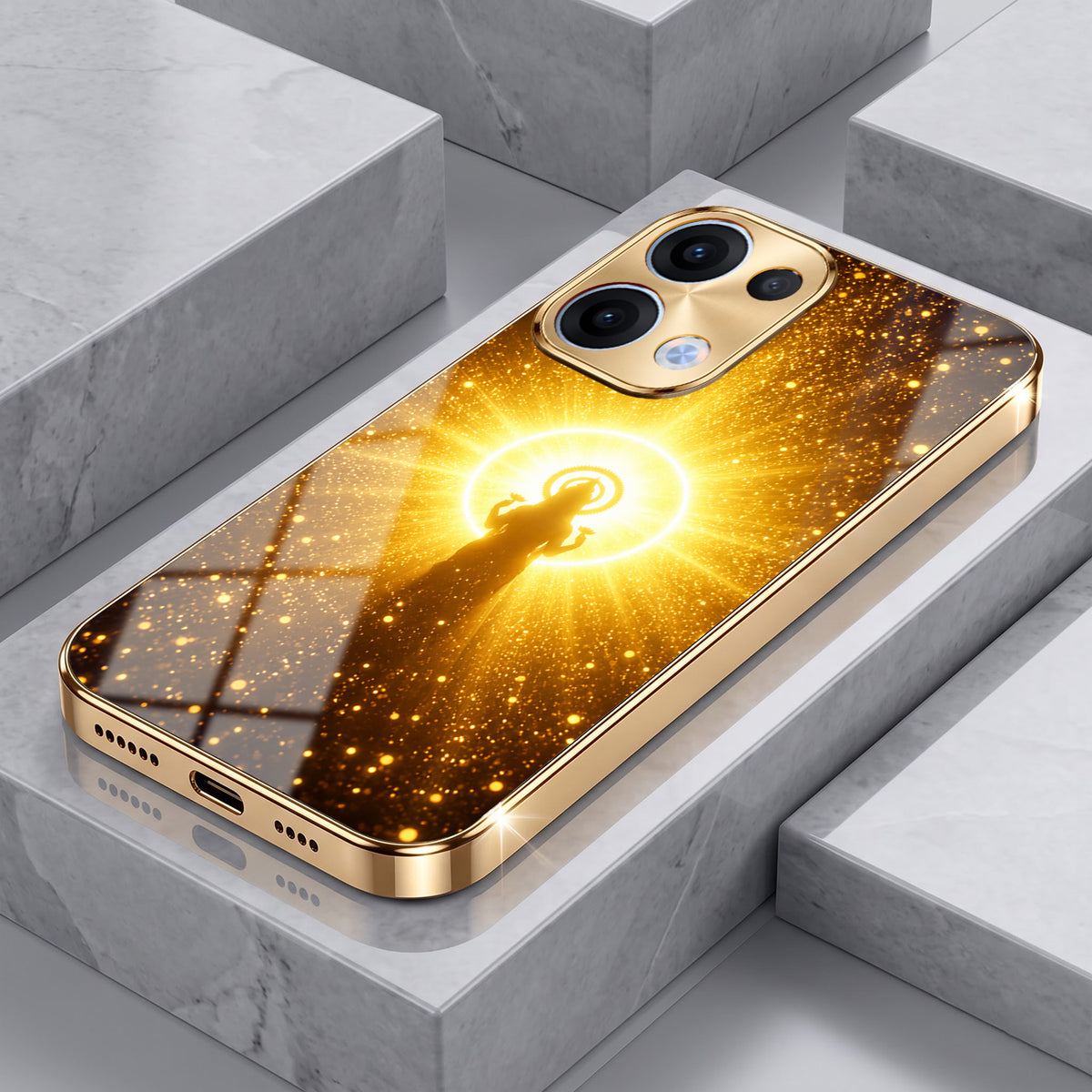 Oppo Reno 13 5G Lakshmi Sacred Gold Electroplated Glass Phone Back Case