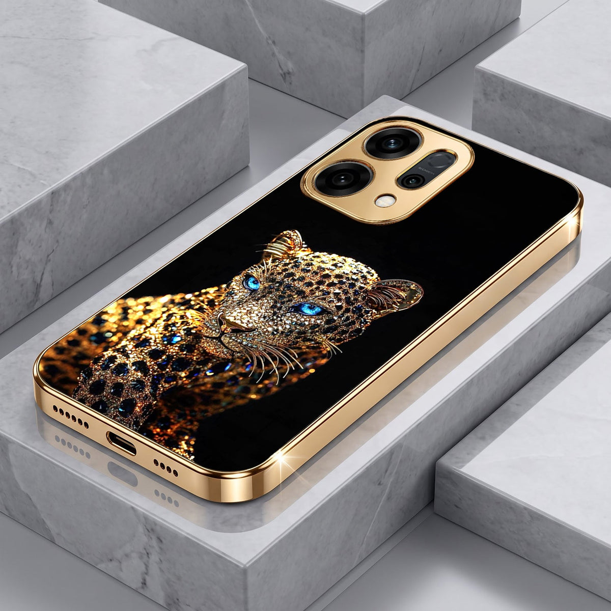 Oppo Reno 14 5G Panther Gold Electroplated Glass Phone Back Case