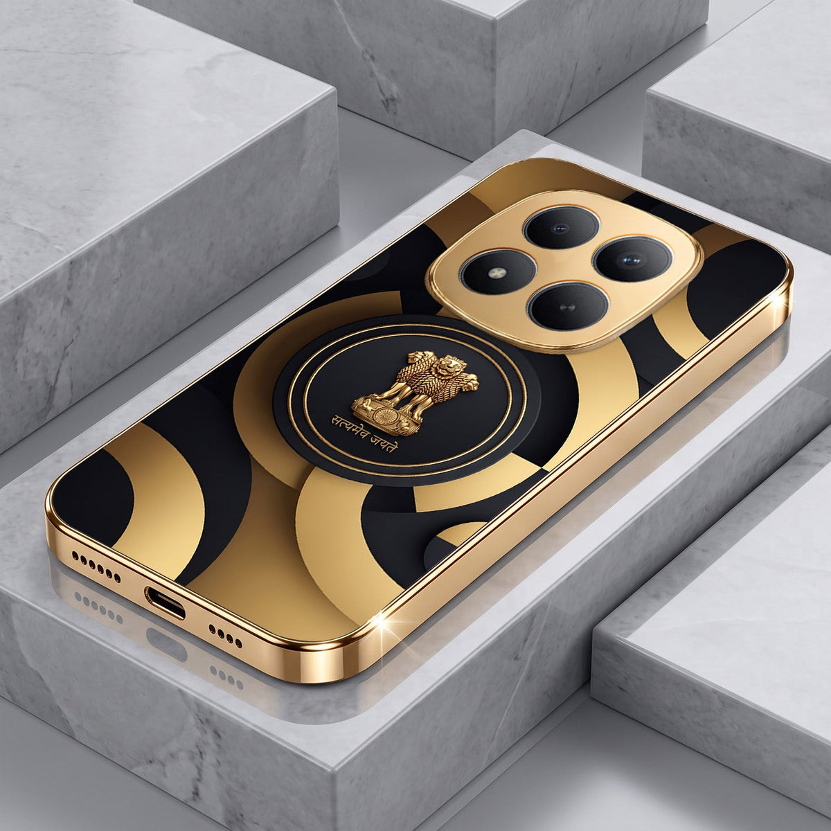 Redmi Note 15 Pro+ 5G Royal Emblem Gold Electroplated Glass Phone Back Case