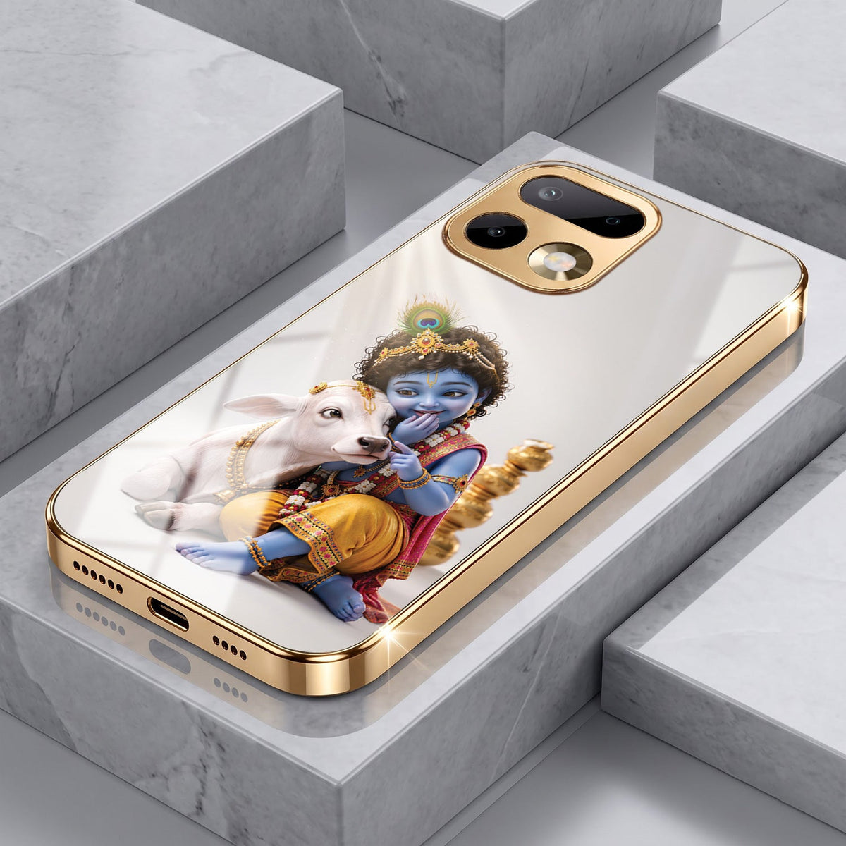 Realme 16 Pro+ 5G Bal Krishna Blessings Gold Electroplated Glass Phone Back Case
