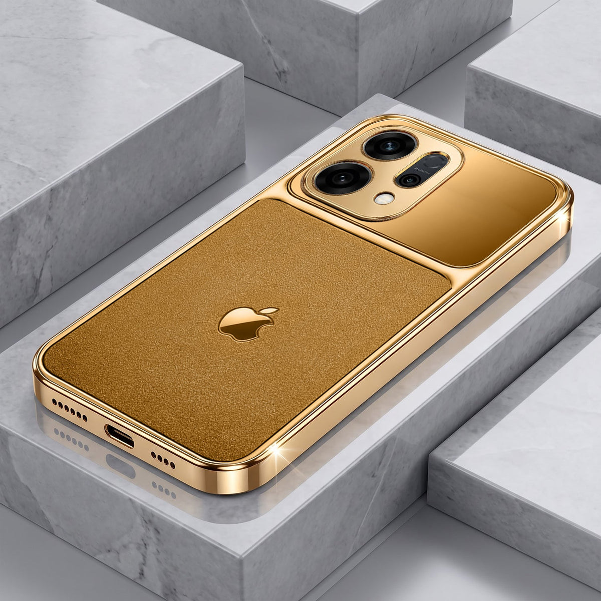 Oppo Reno 14 5G Royal Touch Apple Gold Electroplated Glass Phone Back Case