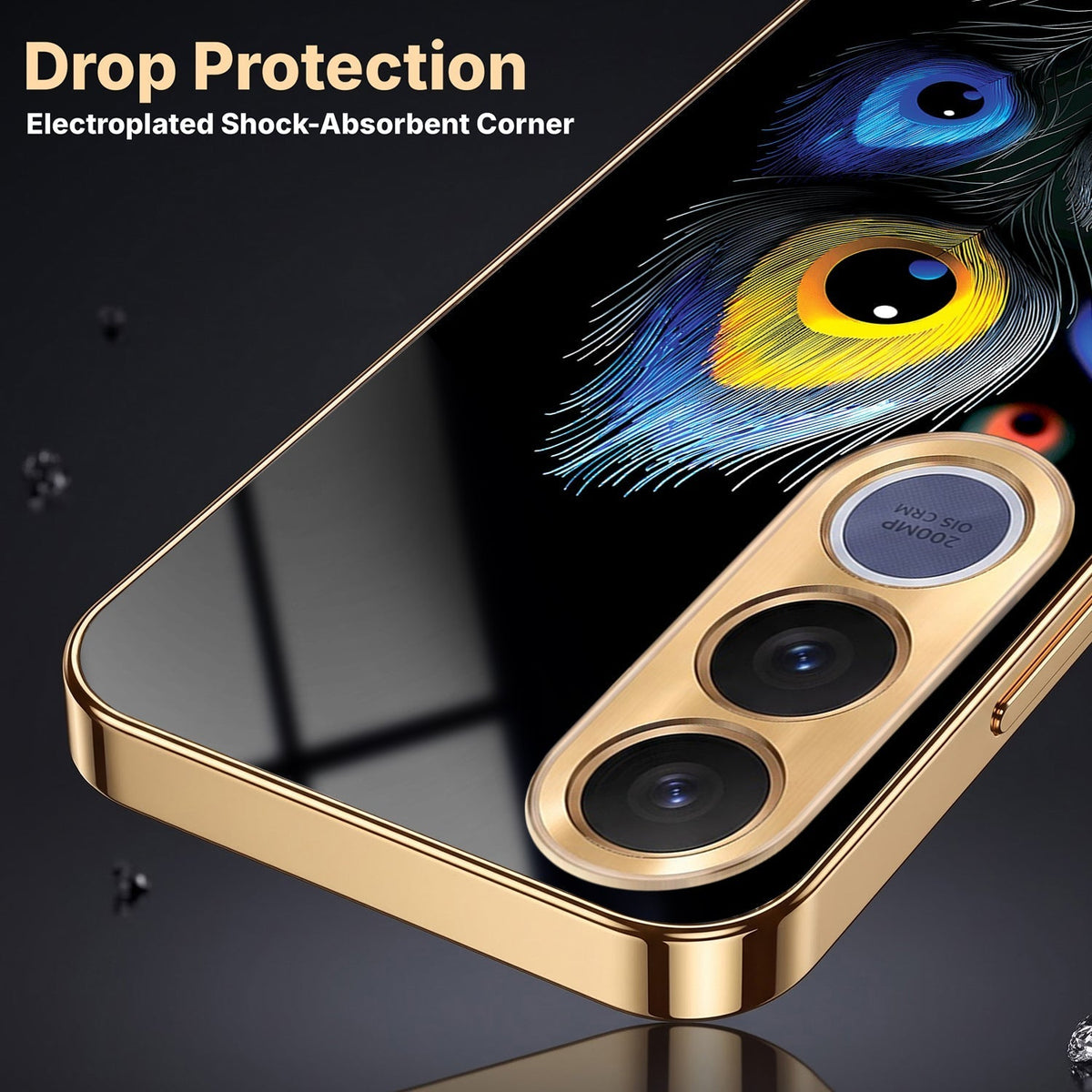 Vivo V70 FE 5G Multi-Feather Peacock Gold Electroplated Glass Phone Back Case