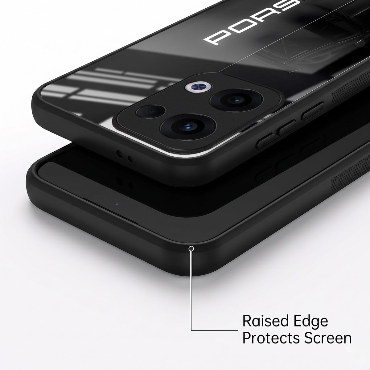Oppo Reno 13 5G 5G Premium Acrylic Shockproof Glass Back Case (Black Porsche)