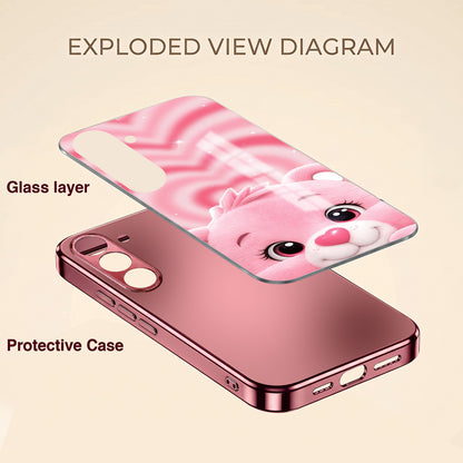 Samsung Galaxy A36 5G Luxury Cute Teddy Pink Electroplated Glass Phone Back Case