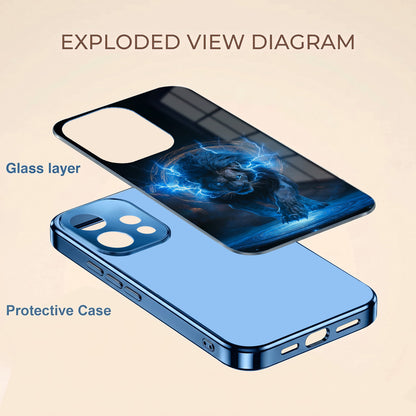 Oppo Reno 15 5G Blue Spirit Tiger Blue Electroplated Glass Phone Back Case