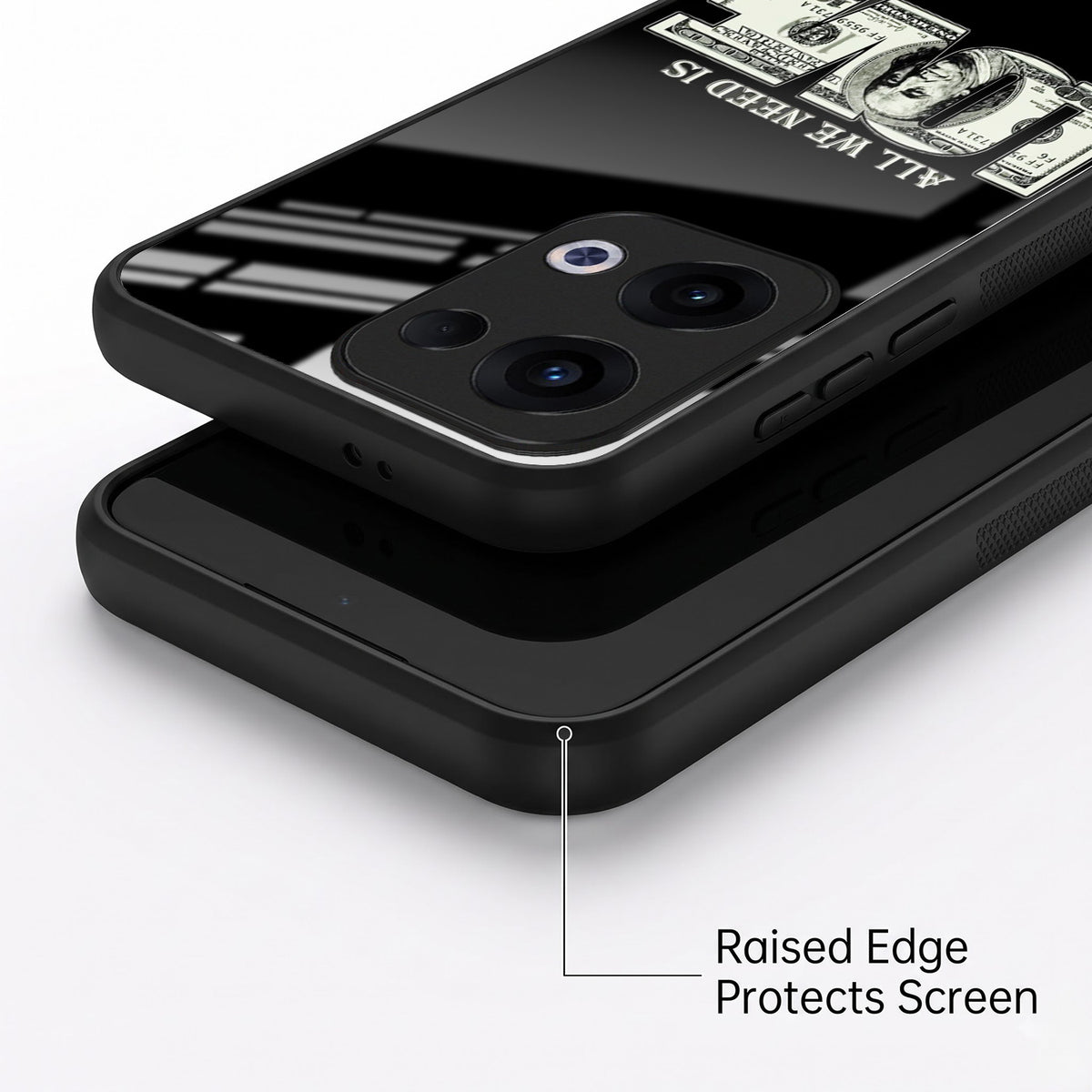 Oppo Reno 13 5G Premium Acrylic Shockproof Glass Back Case (Money Love)