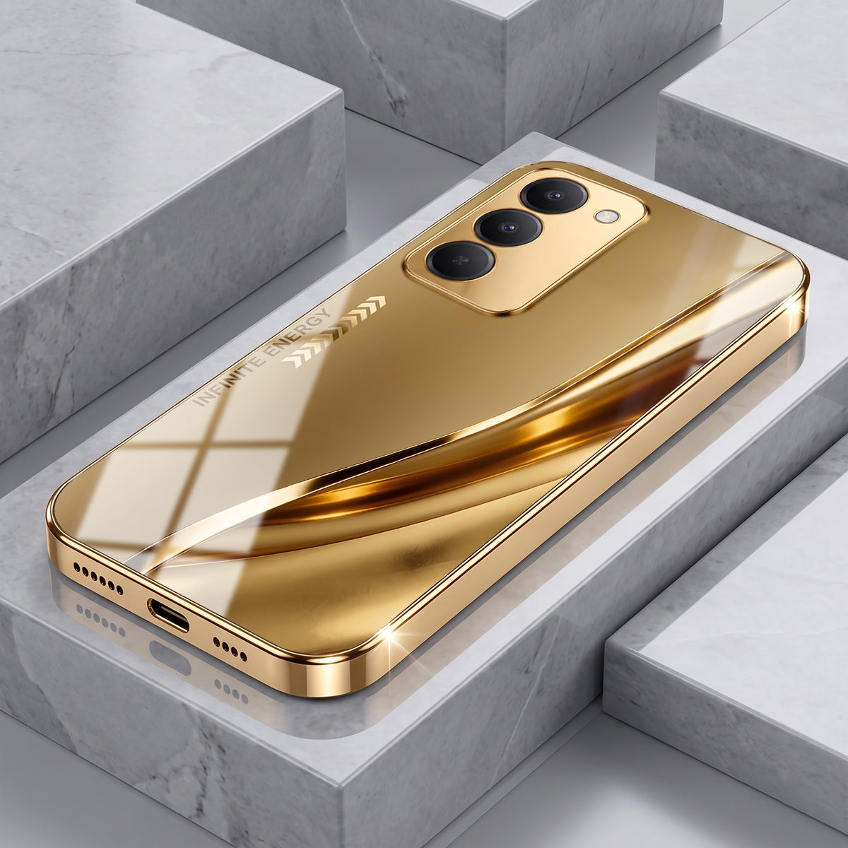 Redmi 15 5G Luxury Infinity Energy Gold Electroplated Glass Phone Case
