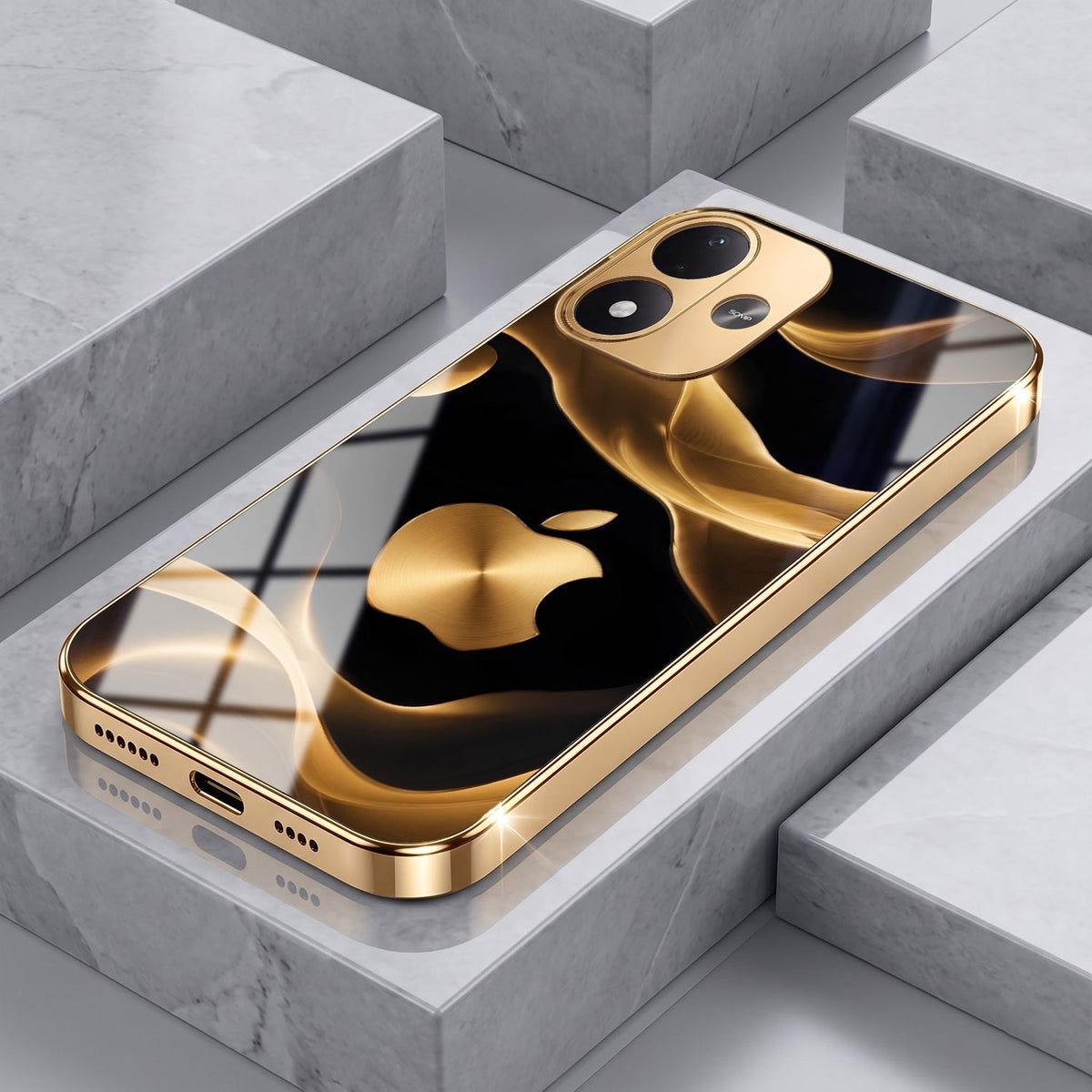 Redmi Note 17 5G Luxury Wave Gold Electroplated Glass Phone Back Case