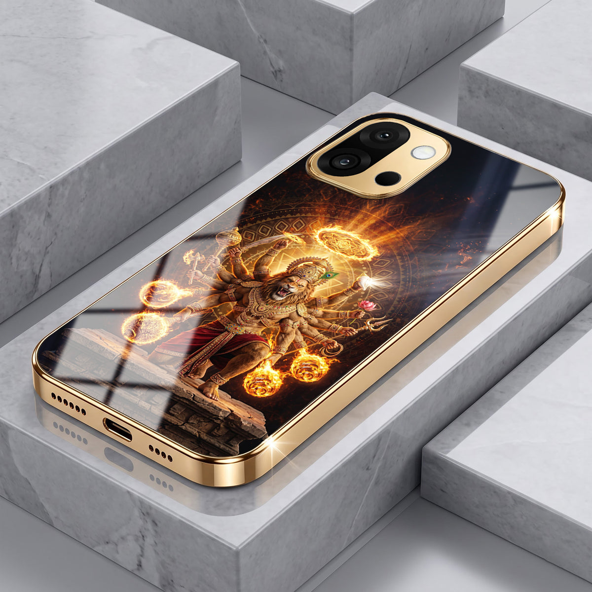 OnePlus 13s 5G Lord Narasimha Gold Electroplated Glass Phone Back Case