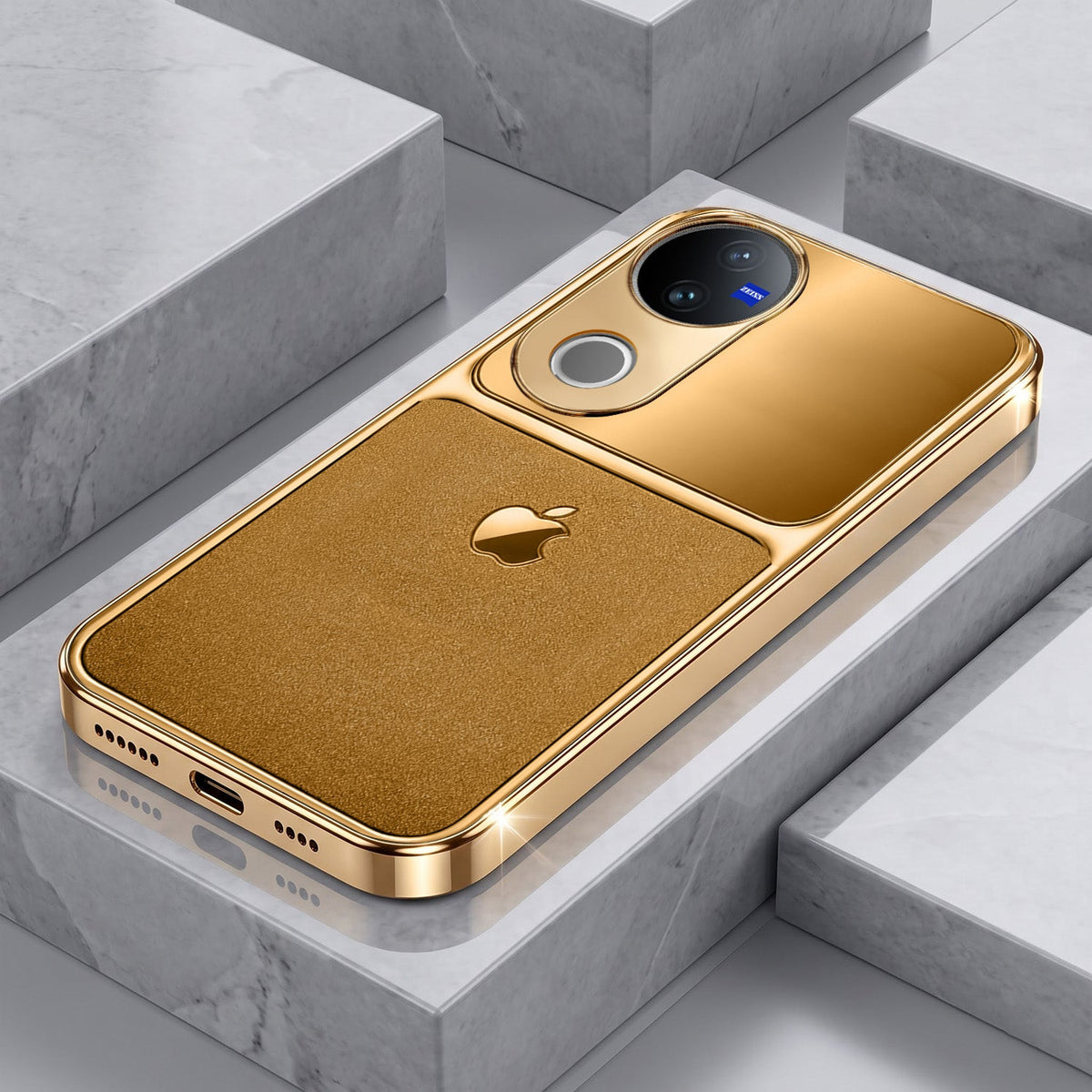 Vivo V50 5G Royal Touch Apple Gold Electroplated Glass Phone Back Case