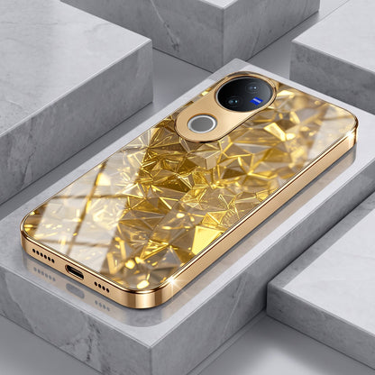 Vivo V50 5G Golden Diamond Shatter Gold Electroplated Glass Phone Back Case