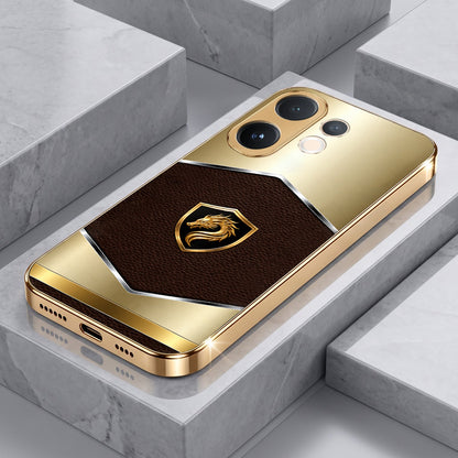 Vivo V60 5G Dragon Crest Gold Electroplated Glass Phone Back Case