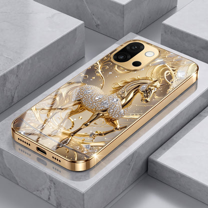 OnePlus 13s 5G Luxury Horse Texture Gold Electroplated Glass Phone Back Case