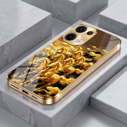 Oppo Reno 13 5G Horses Royal Glory Gold Electroplated Glass Phone Back Case