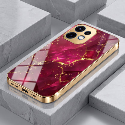 Oppo Reno 16 5G Luxury Crimson Marble Gold Electroplated Glass Phone Back Case