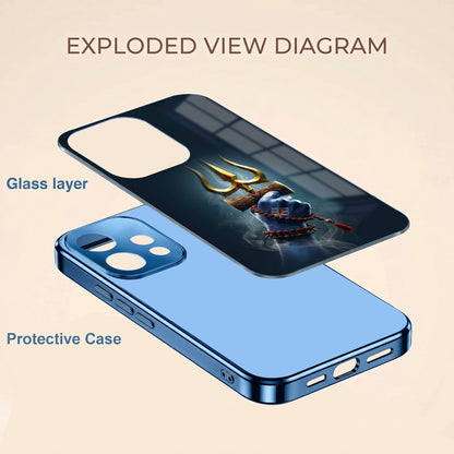 Oppo Reno 15 5G Divine Shiva Trisul Blue Electroplated Glass Phone Back Case