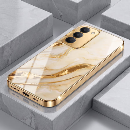 Redmi 15 5G Marvel Texture Gold Electroplated Glass Phone Back Case