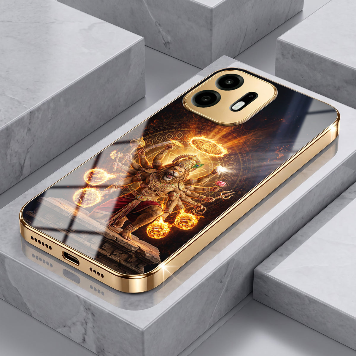 OnePlus N6 5G Lord Narasimha Gold Electroplated Glass Phone Back Case