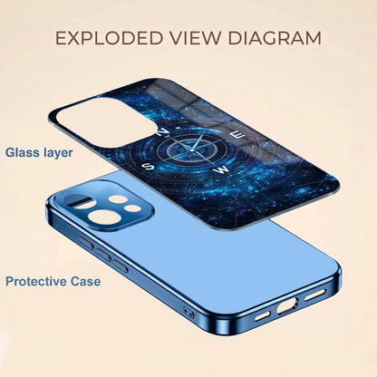 Oppo Reno 15 5G Astral Compass Blue Electroplated Glass Phone Back Case