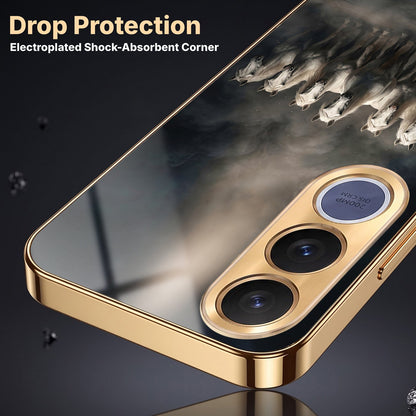 Vivo V70 FE 5G Running Horses Gold Electroplated Glass Phone Back Case