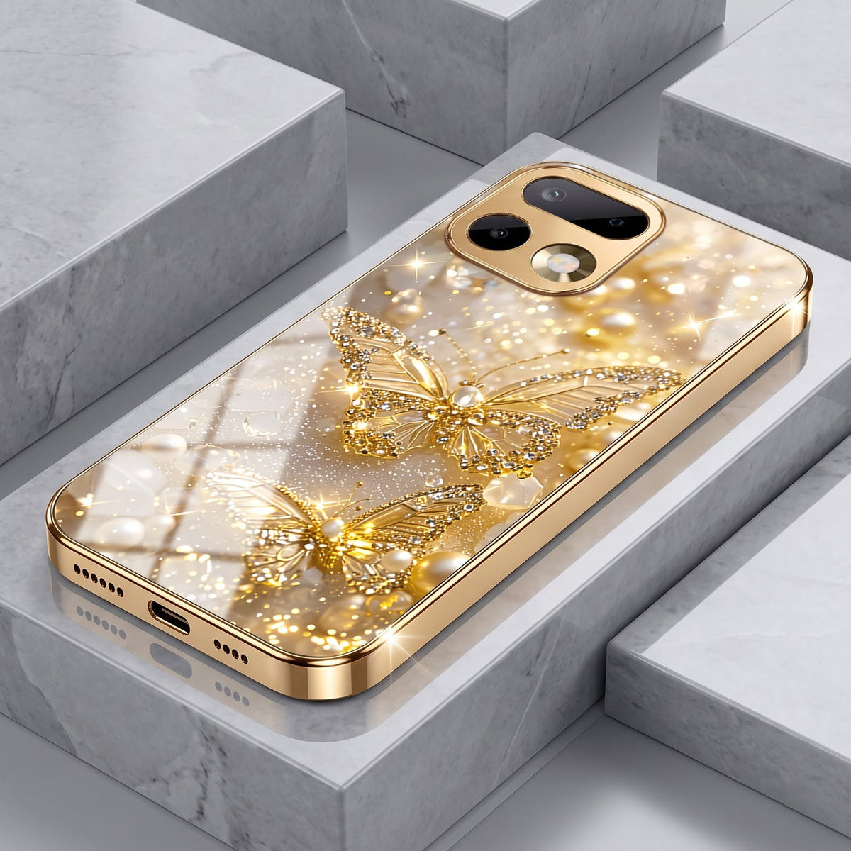 Realme 16 Pro+ 5G Golden Butterfly Gold Electroplated Glass Phone Back Case