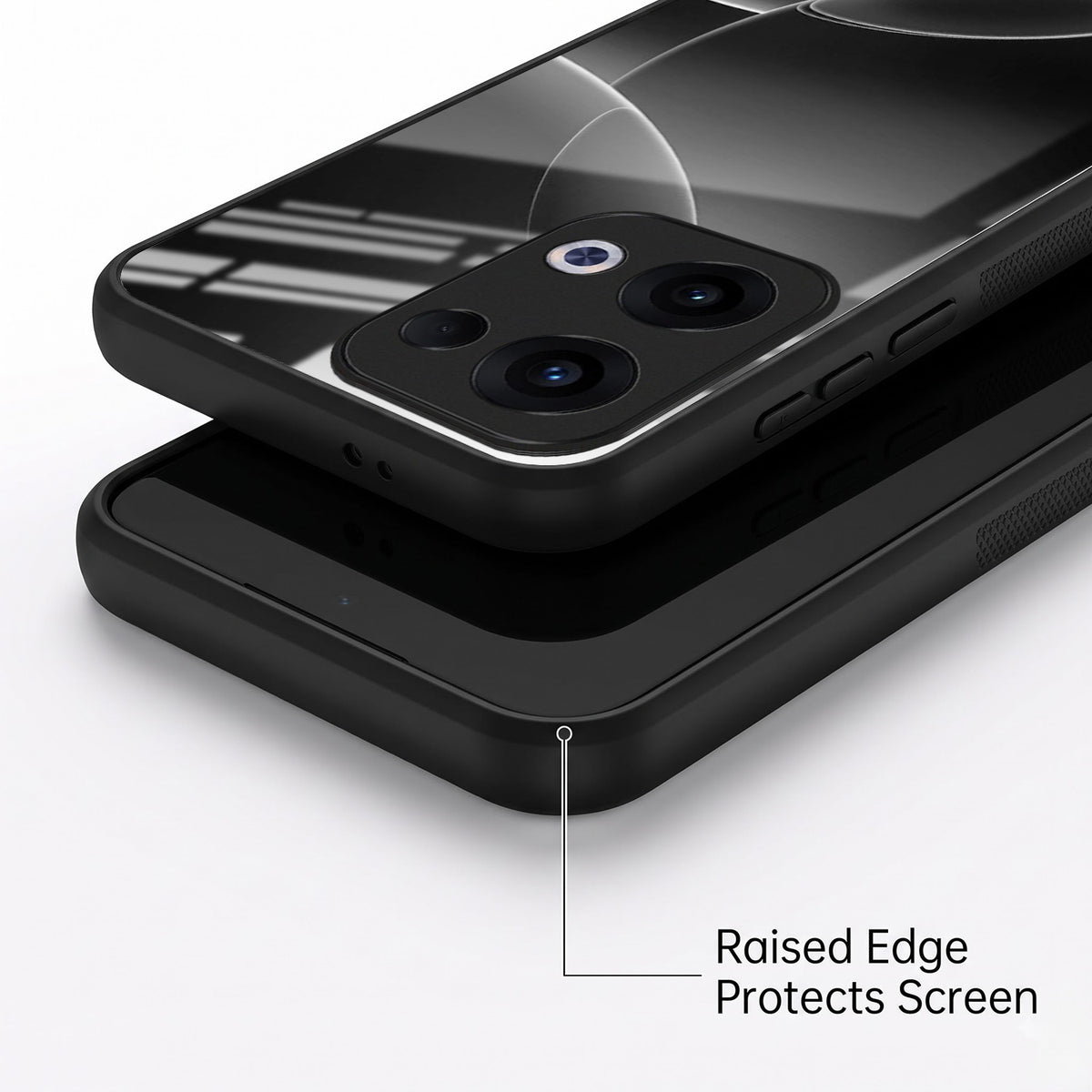 Oppo Reno 13 5G Premium Acrylic Shockproof Glass Back Case (Black Wave)