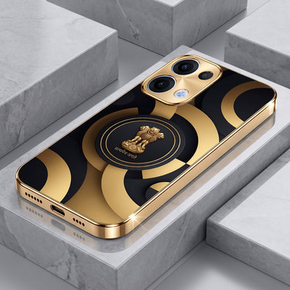 Oppo Reno 13 5G Royal Emblem Gold Electroplated Glass Phone Back Case