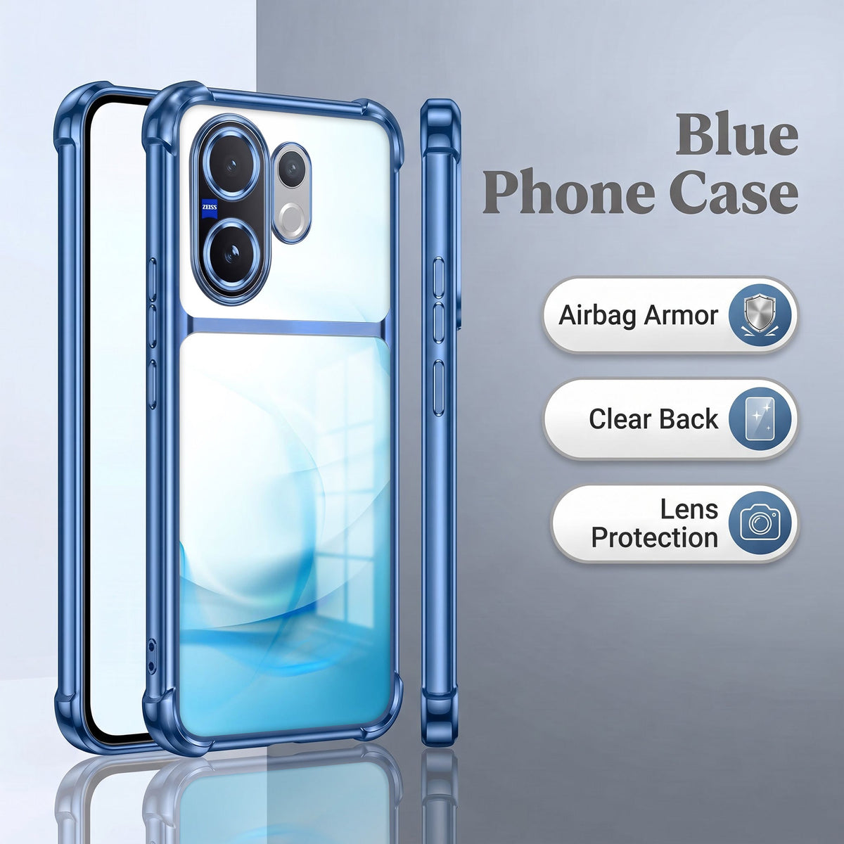 Vivo V60 5G Crystal Blue Dual-Tone Transparent Airbags Case