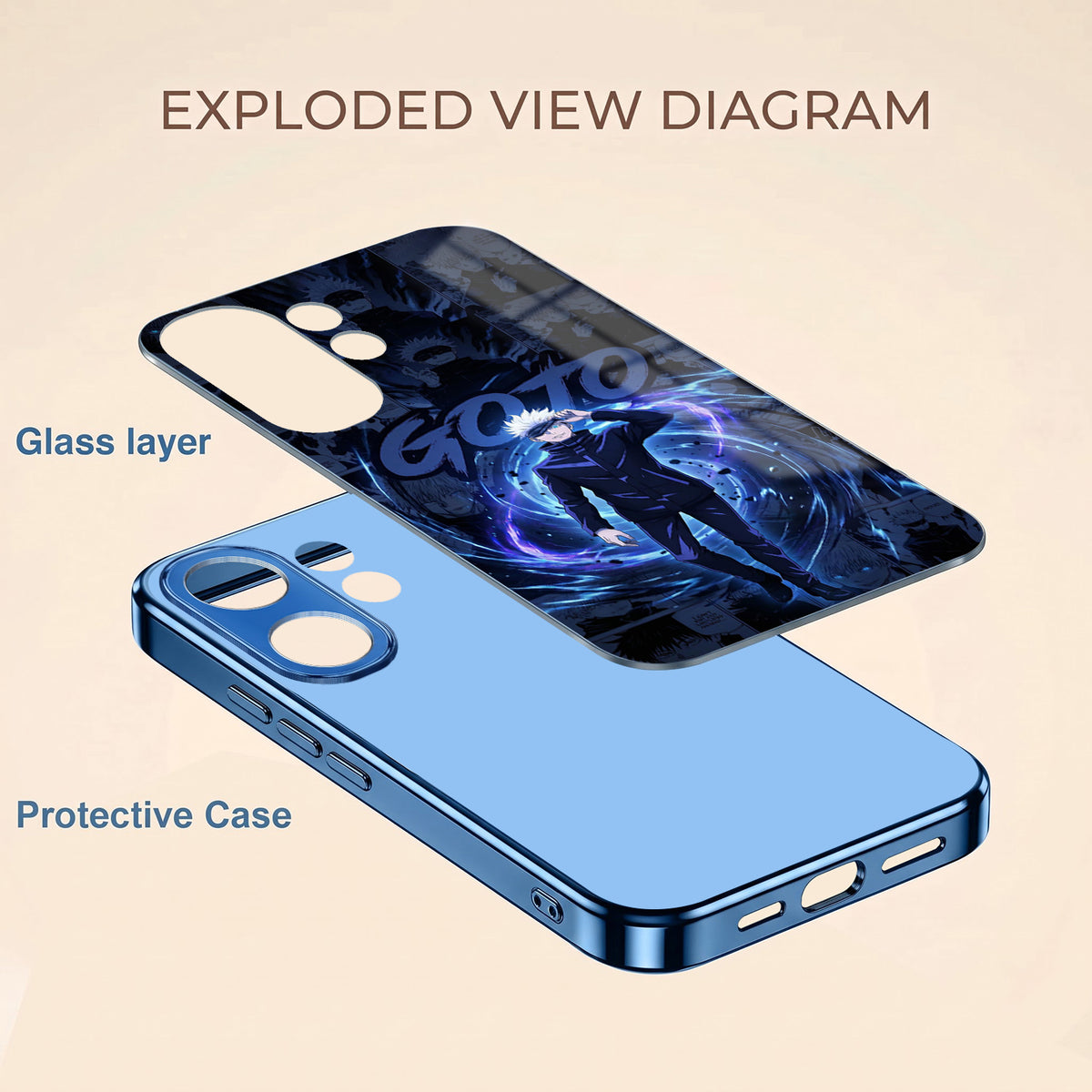 Vivo V60 5G Jujutsu Kaisen Blue Electroplated Glass Phone Back Case