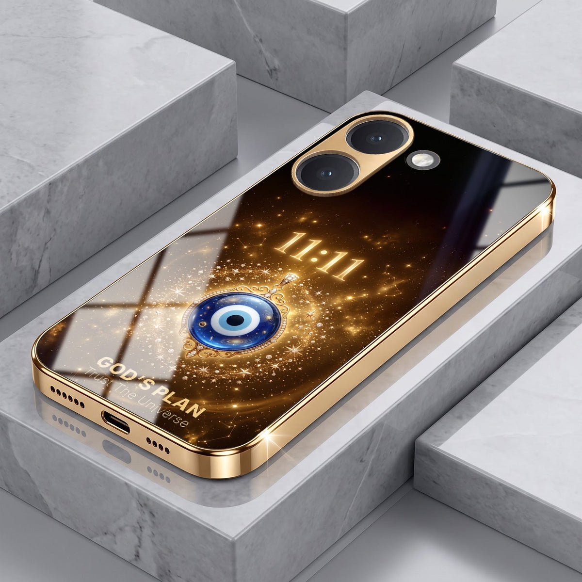 Poco X8 Pro 5G God’s Plan Evil Eye Gold Electroplated Glass Phone Back Case