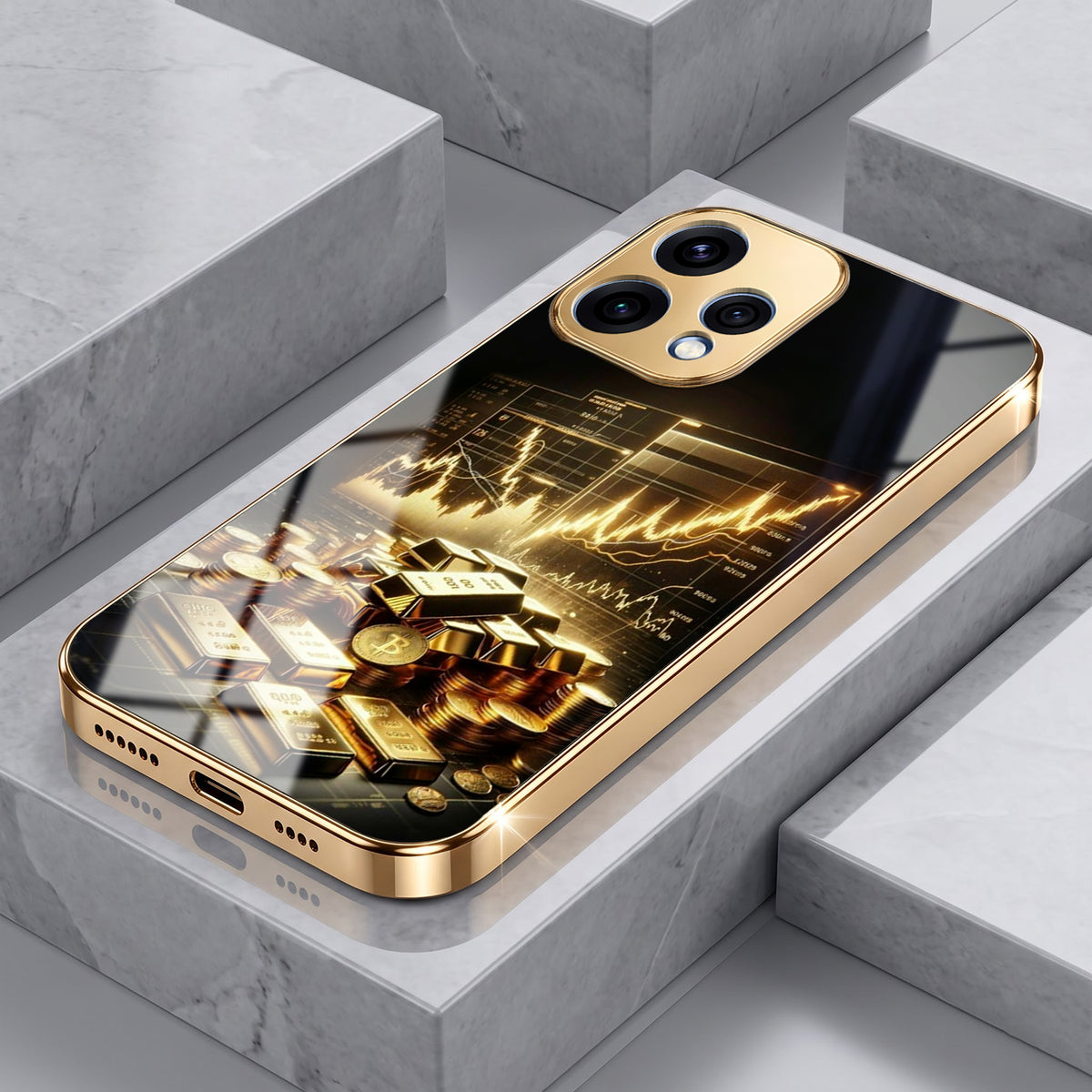 Oppo Reno 15 5G Luxury Wealth Trader Gold Electroplated Glass Phone Back Case
