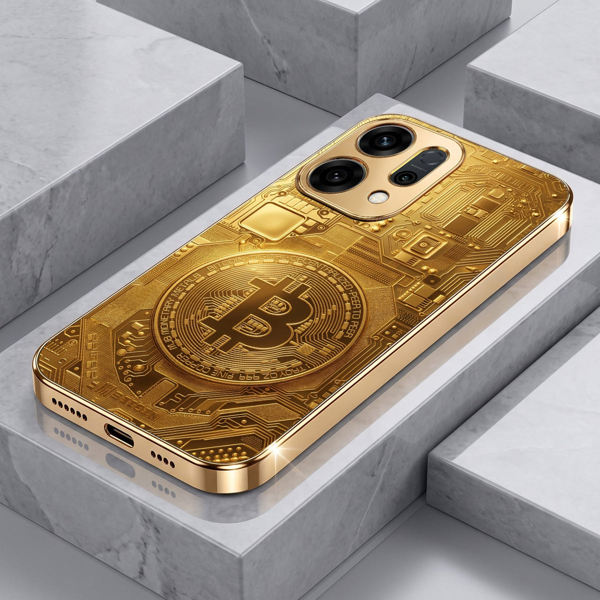 Oppo Reno 14 5G Bitcoin Gold Electroplated Glass Phone Back Case