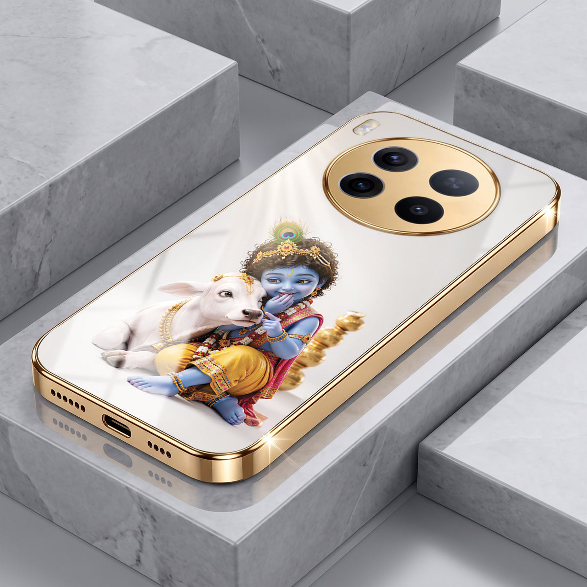 Vivo X300 Pro 5G Bal Krishna Blessings Gold Electroplated Glass Phone Back Case