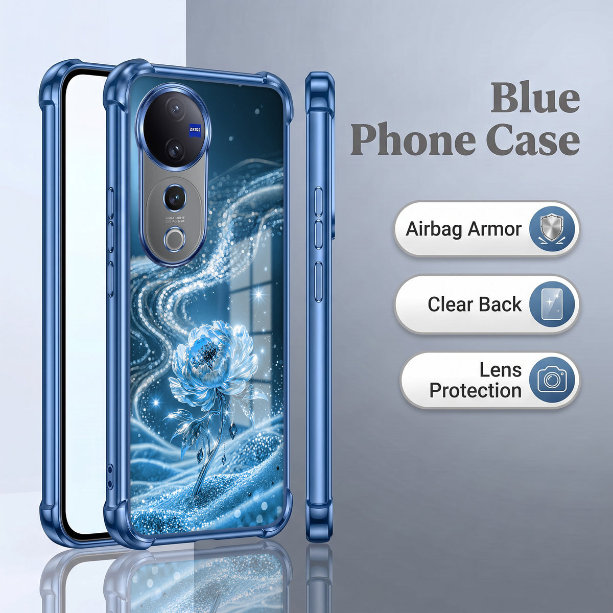 Vivo V40 Pro 5G Blue Rose Airbags Printed Back Case
