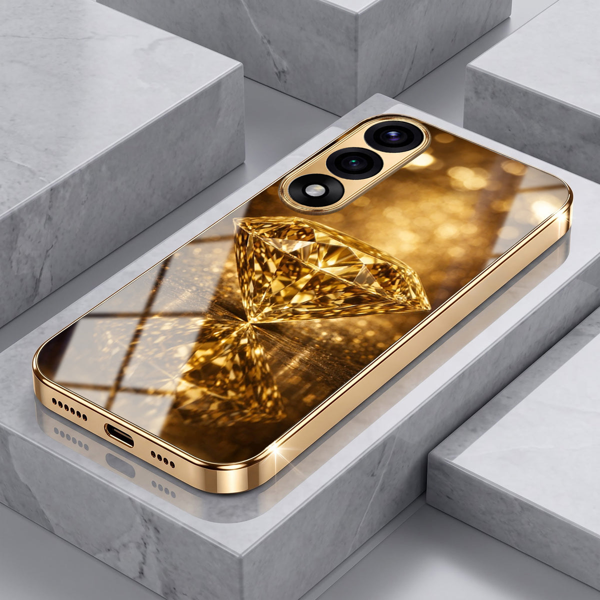 Oneplus Nord 5 5G Golden Diamond Gold Electroplated Glass Phone Back Case