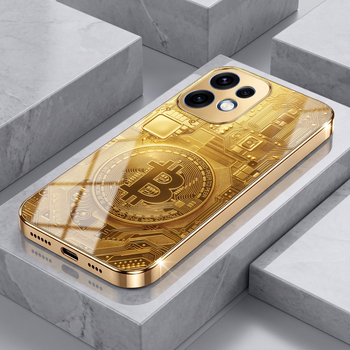 Oppo Reno 16 5G Bitcoin Gold Electroplated Glass Phone Back Case