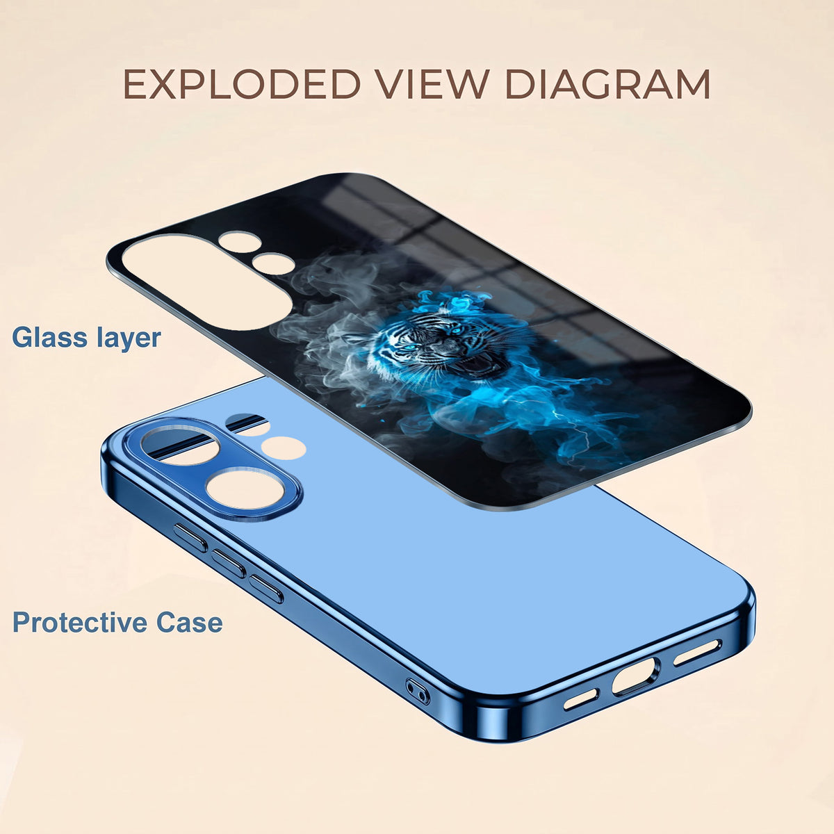 Vivo V60 5G Blue Spirit Tiger Blue Electroplated Glass Phone Back Case
