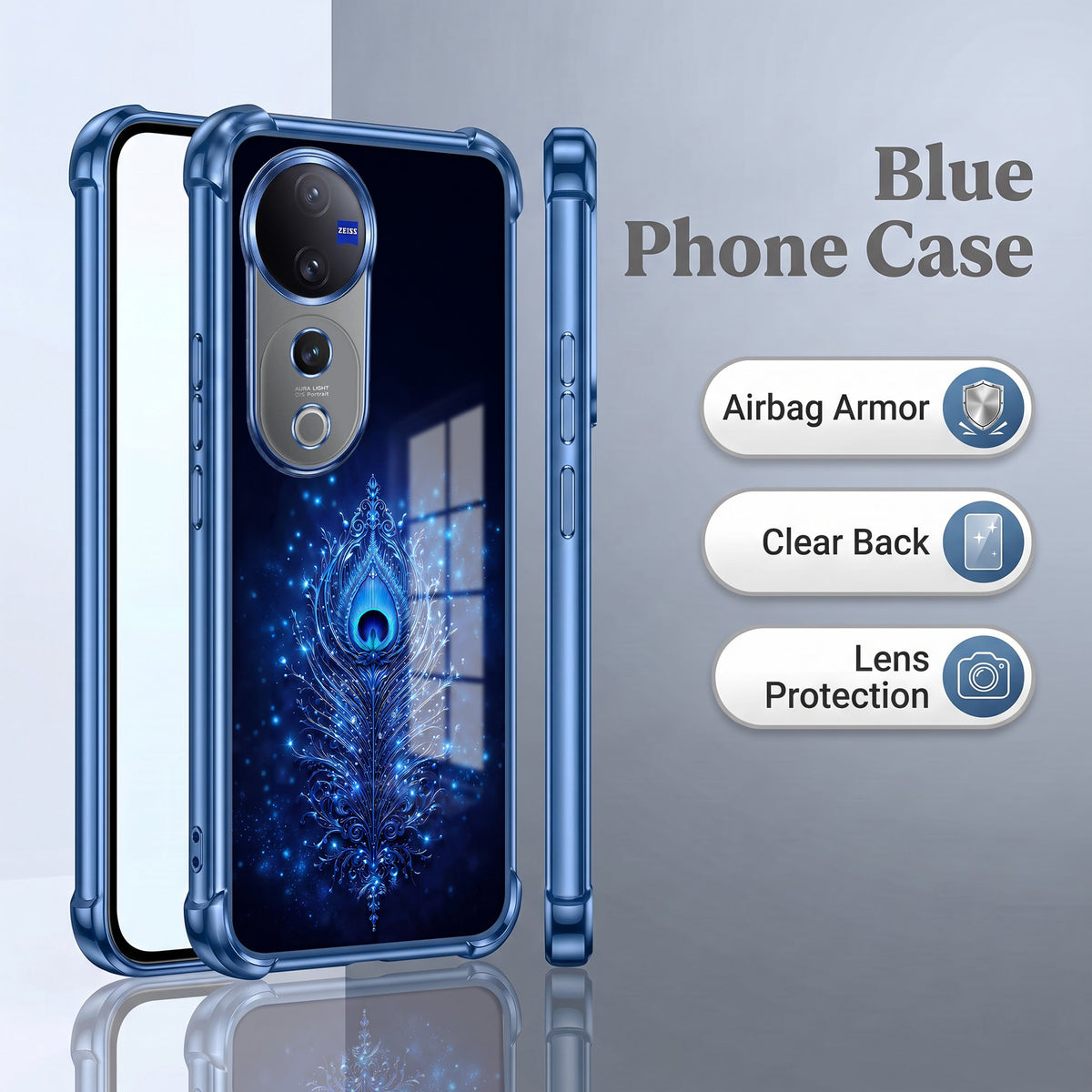 Vivo V40 Pro 5G Premium Peacock Feather Airbags Printed Back Case