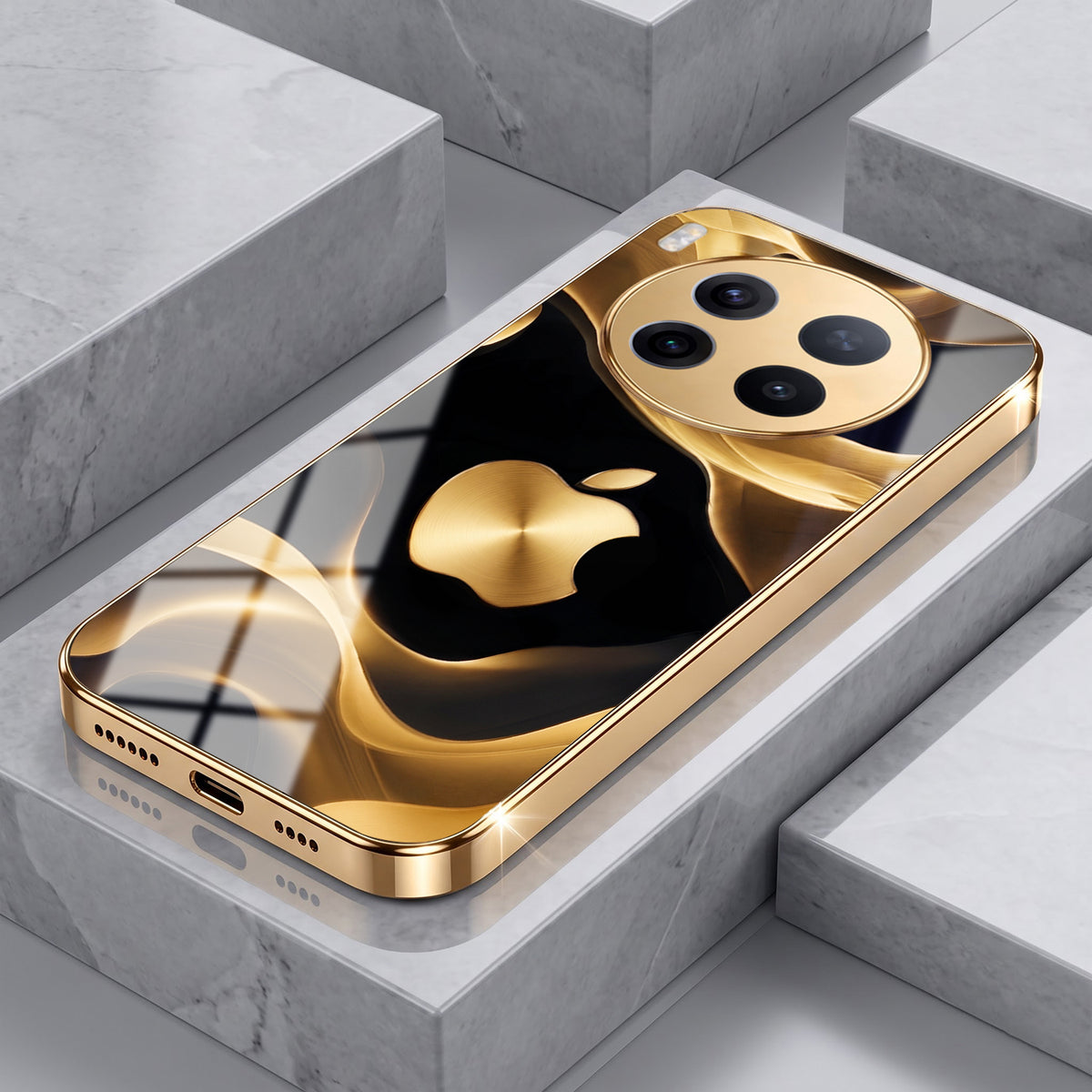 Vivo X300 Pro 5G Luxury Wave Gold Electroplated Glass Phone Back Case