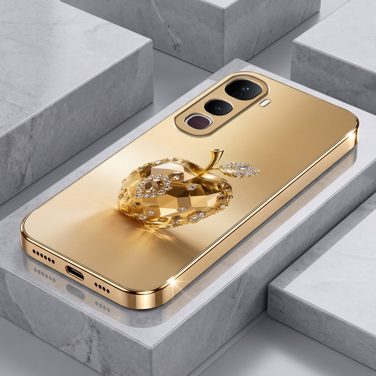 Vivo Y400 Pro 5G Golden Apple Gold Electroplated Glass Phone Back Case