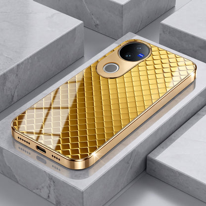 Vivo V50 5G Golden Criss Cross Gold Electroplated Glass Phone Back Case