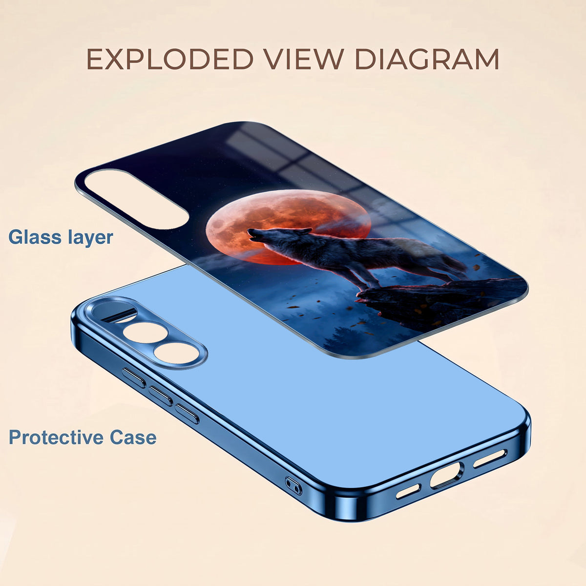 Vivo V70 FE 5G Lunar Wolf Blue Electroplated Glass Phone Back Case
