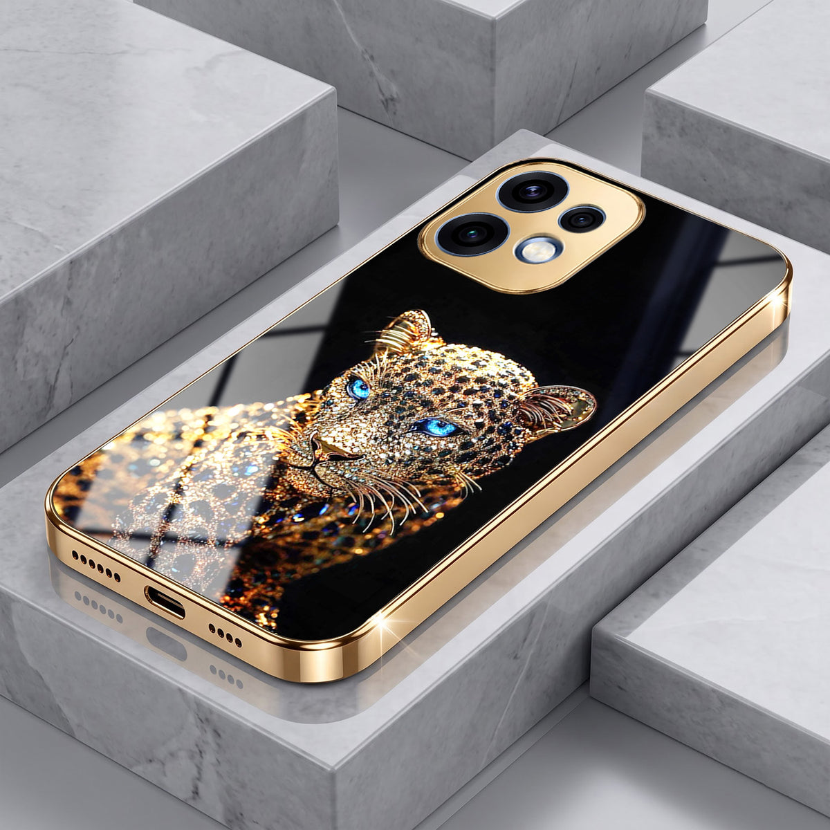 Oppo Reno 16 5G Panther Gold Electroplated Glass Phone Back Case
