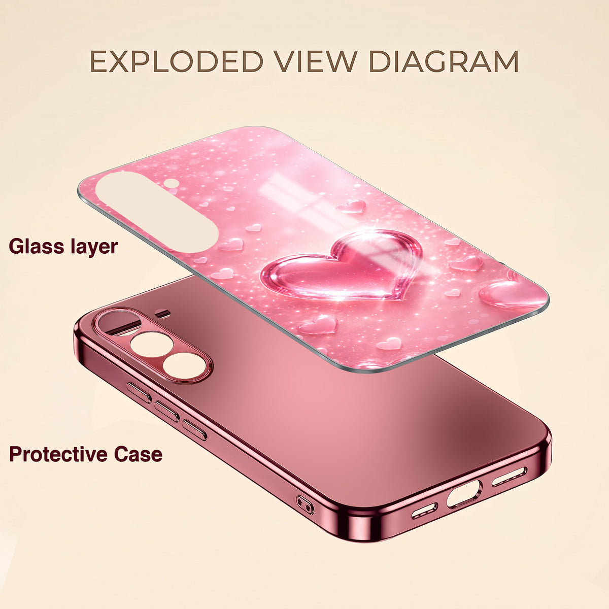 Samsung Galaxy A56 5G Luxury 3D Jelly Heart Pink Electroplated Glass Phone Back Case