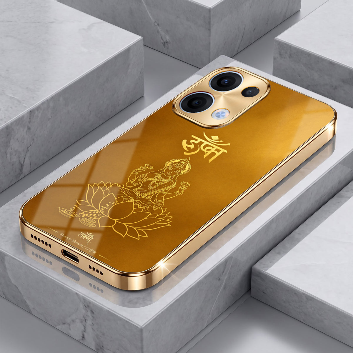 Oppo Reno 13 5G Shree Lakshmi Divine Gold Electroplated Glass Phone Back Case