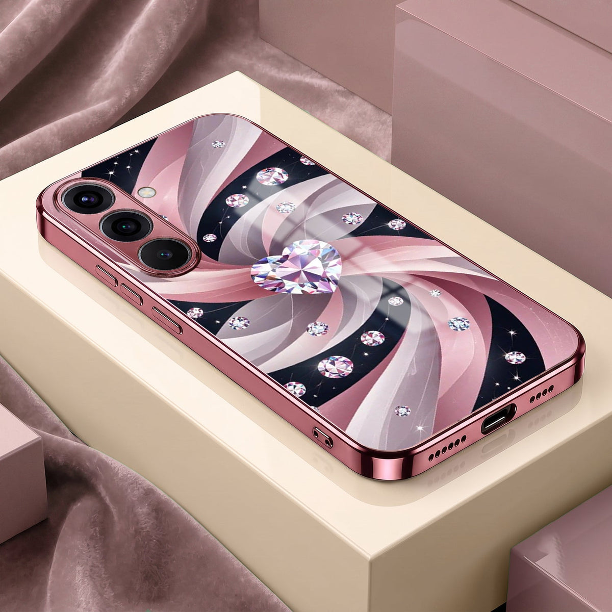 Samsung Galaxy A36 5G Diamond Glam Pink Electroplated Glass Phone Back Case