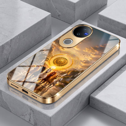 Vivo V50 5G Celestial Seven Horses Gold Electroplated Glass Phone Back Case